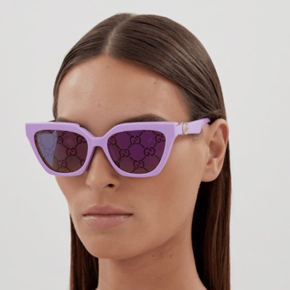 🕶️ New Gucci GG1542S 002 Sunglasses - Lilac Frame, Clear/Blue Lenses - Picture 1 of 12